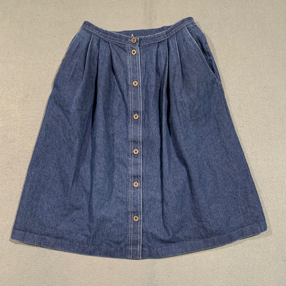 Alfred Dunner Dresses & Skirts - Alfred Dunner Denim Skirt Women 12 Blue Button Front Midi Vintage Made in USA